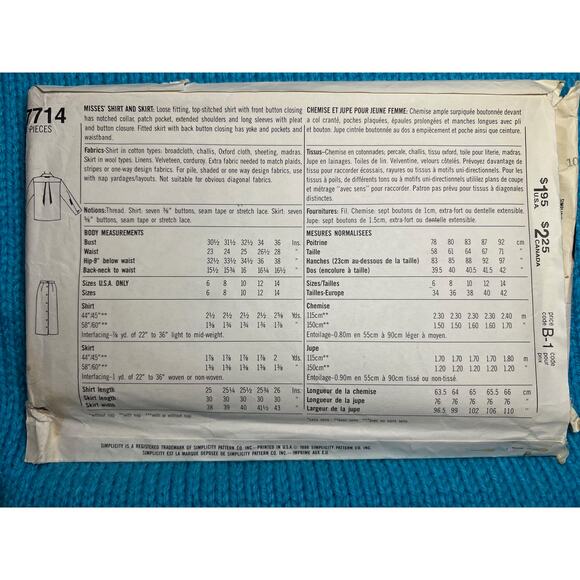 McCalls 7714 pattern Midi skirt straight button up blouse 1980s size 10 12 14 - Picture 3 of 5